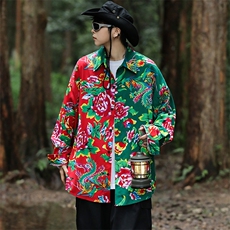 PC203男士休闲东北大花拼接长袖衬衫外套男女宽松寸衣汉服演出服，男装衬衫，星座115A(原星座507）