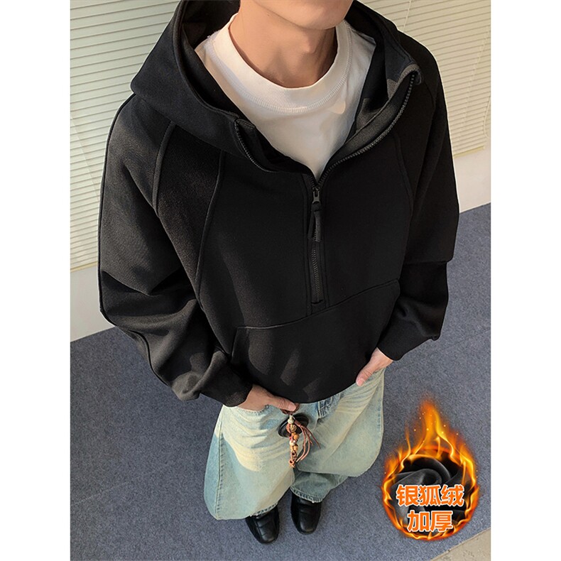cleanfit重磅450g华棉大口袋银狐绒卫衣男W5083J加绒-特P65控118,男装卫衣,电商A001