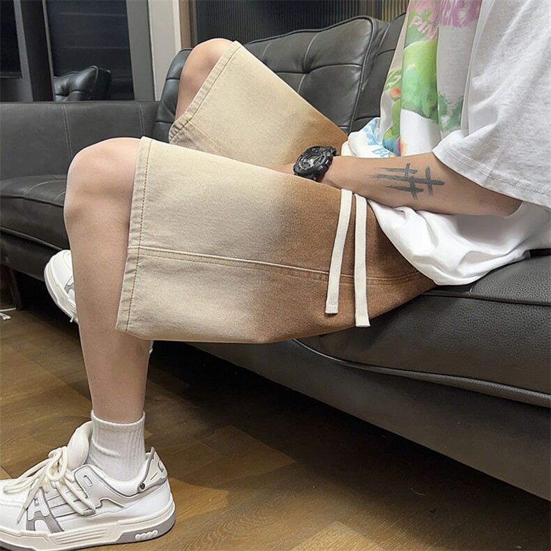 渐变色水洗美式休闲短裤男夏季潮牌痞帅学生百搭牛仔裤D12#-P38,男装牛仔裤,电商A178
