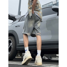 水洗做旧男女同款破洞牛仔裤潮流复古港风牛仔短裤K780TP35控58，男装牛仔裤，电商A102B