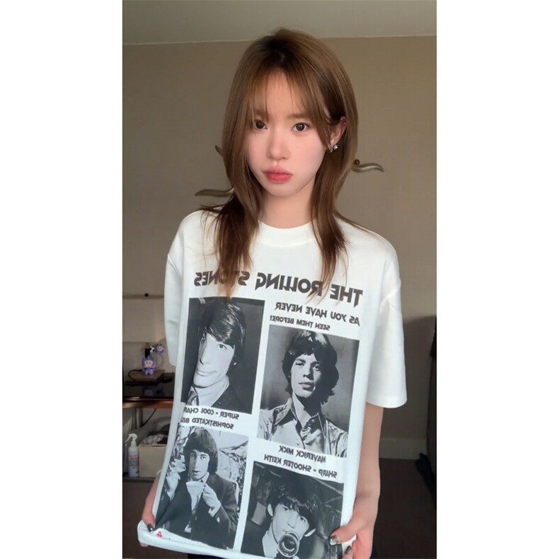 美式复古短袖男款夏季潮流圆领T恤宽松乐队人像印花痞帅正肩半袖,男装T恤,星座1007（原301D）