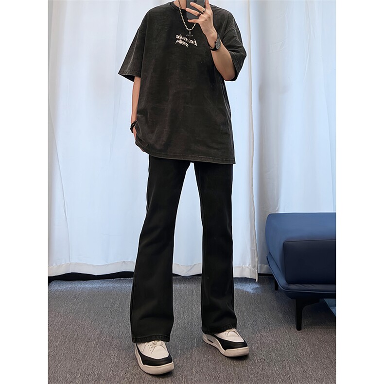 高点击！！！纯黑色微喇叭牛仔裤修身弹力KZ06-P55,男装牛仔裤,星座310A-4