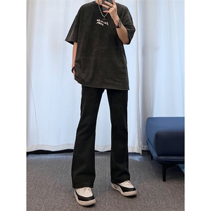 高点击！！！纯黑色微喇叭牛仔裤修身弹力KZ06-P55图片