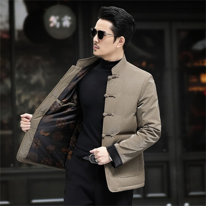 中老年唐装90绒羽绒服男士复古盘扣风羽绒服外套中式唐装,男装羽绒服,钱塘723