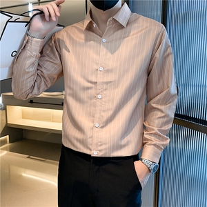 条纹长袖衬衣新品轻熟风男装韩版修身高级感衬衫男士商C001图片
