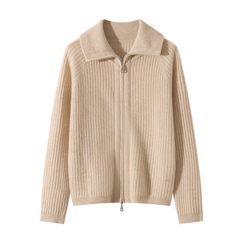 2025年秋季时尚百搭通勤简约休闲坑条拉链开衫，女装羊绒衫，玖雪绒羊绒