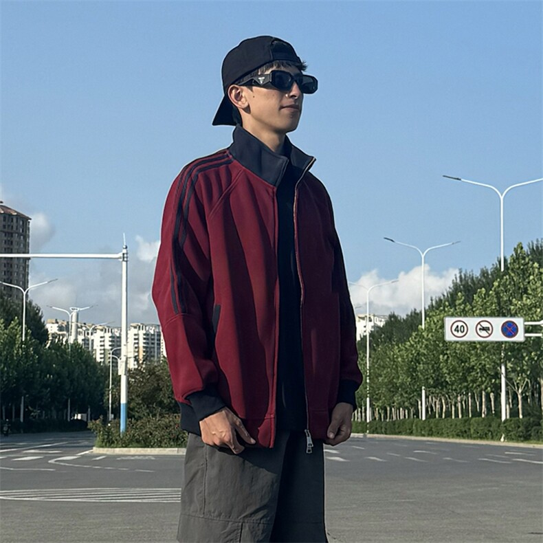 抖音得物高品质26春装美式高街重磅结构拼接织带立领卫衣外套CM42,女装短外套,电商A486-1
