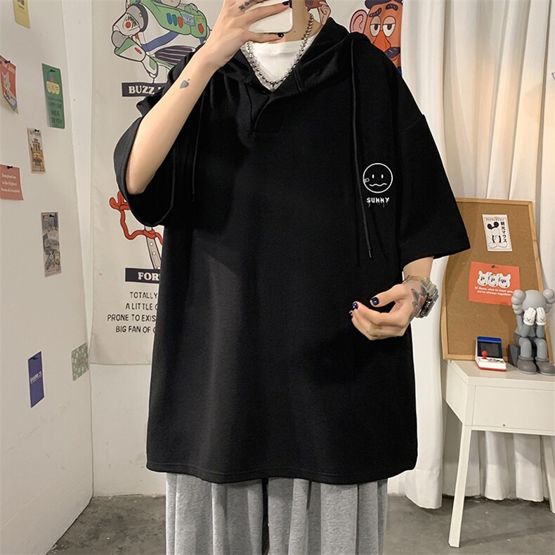 LD54072-P45NASA连帽短袖t恤男大码胖子带帽五分袖中袖,男装T恤,电商A040