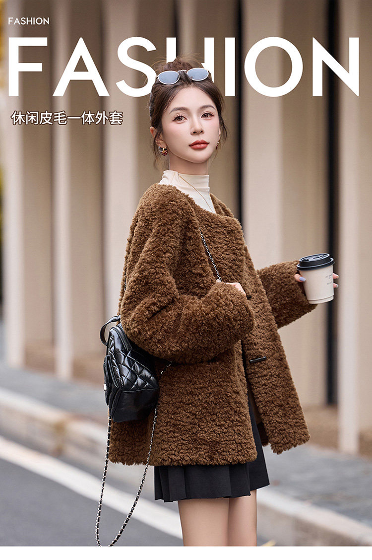 2025年冬季新款现货皮毛一体休闲时尚短款保暖外套,女装皮草,臻衣坊