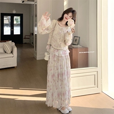 26春新款现-浪漫蕾丝拼接千金碎花半身裙两件套2618-P200K328，女装套装/套裙，2B190