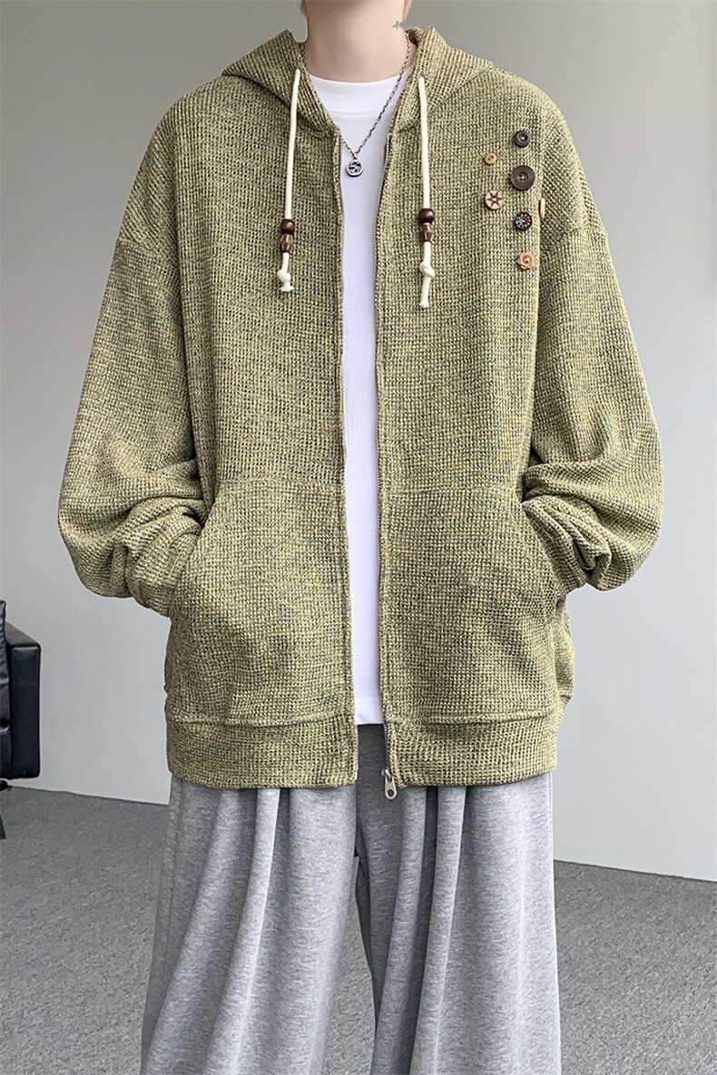 美式复古设计感针织连帽外套男女小众慵懒卫衣开衫潮牌WY21P78,男装卫衣,电商D206-1