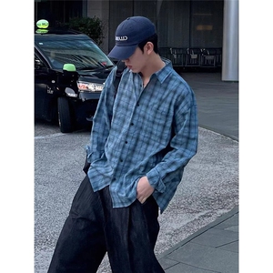 毛呢格子外套男士2025新款春秋季美式潮牌青少年宽松翻领夹克上衣图片