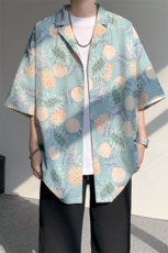 8XL-M冰丝凉感衬衣垂感透气复古花纹宽松男五分袖短袖衬衫CS526，男装T恤，电商D206-1