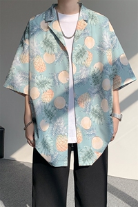 8XL-M 冰丝凉感衬衣垂感透气复古花纹宽松男五分袖短袖衬衫CS526图片
