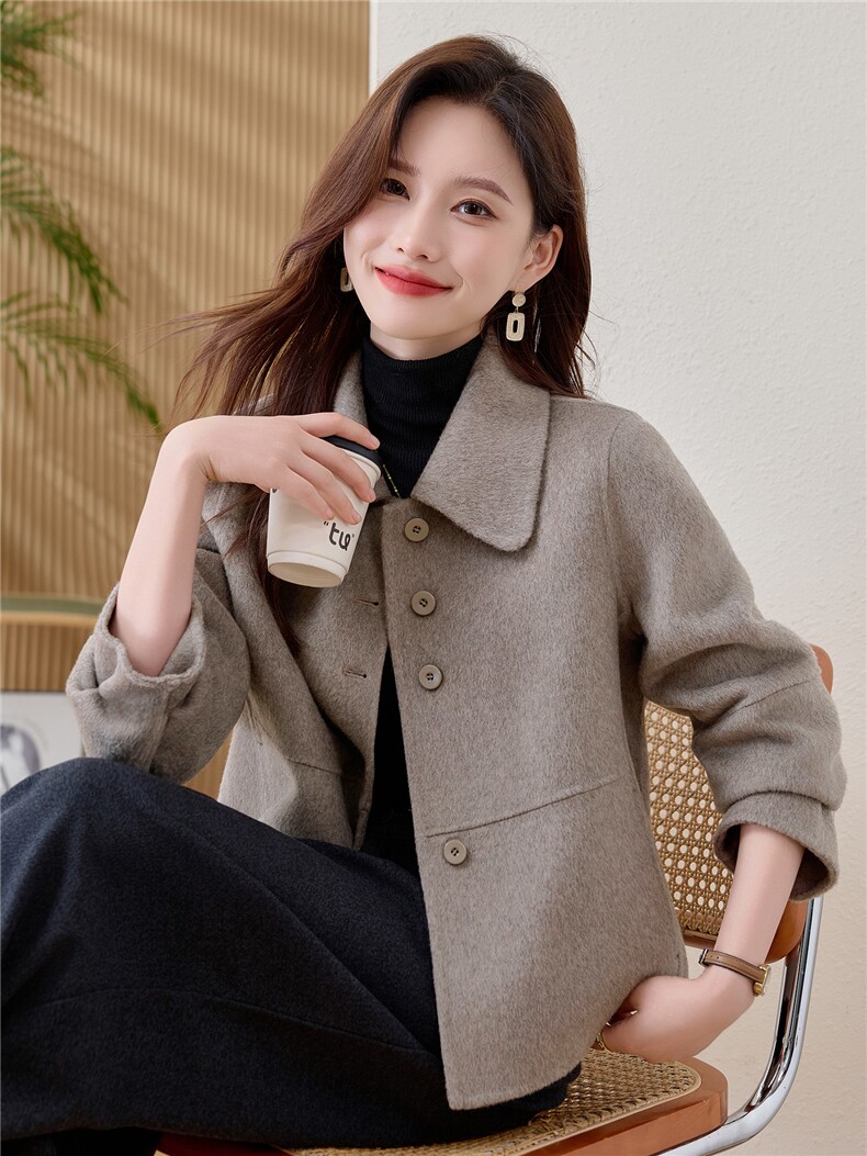 双面羊绒短款外套女秋冬新款时尚纯色高级感小个子新中式毛呢大衣,女装毛呢外套,众宇琦