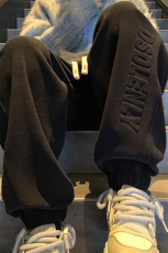 wassuphappy字母束脚卫裤男款秋冬季加绒加厚青少年阔腿休闲裤子，男装卫衣，电商B325