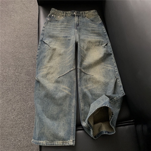 xz905-Z086#P65 美式高街宽松阔腿牛仔裤图片