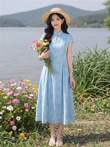 复古气质连衣裙女夏季新款女神范时尚收腰显瘦减龄中长款裙子图片