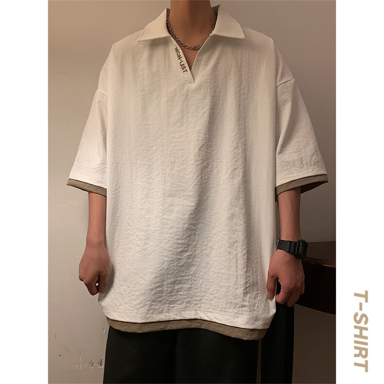冰氧仿短袖港风暖光体恤夏季百搭纯色POLO衫男上衣TC3145-P35,男装Polo衫,星座717