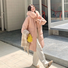 韩版宽松粉色羽绒服女2025冬季新款时尚气质中长款保暖白鸭绒外套，女装派克服，2C123