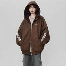 美式复古连帽皮衣羊羔绒棉服男冬三杠棉衣设计感夹棉外套M02/P118，男装夹克，星座206（原A221）