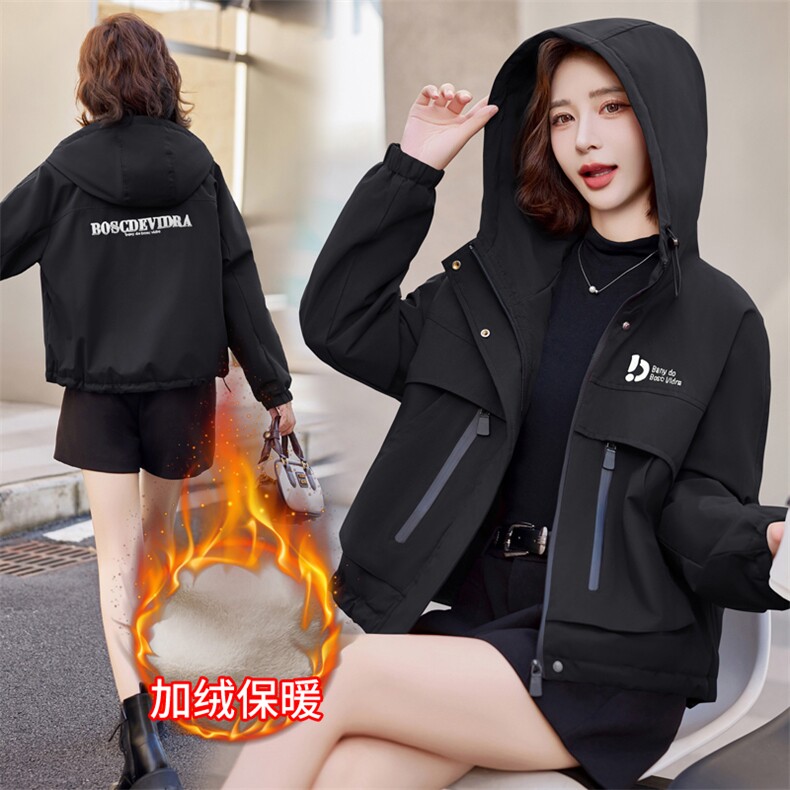 紫色加绒派克服棉服女短款2024冬季新款加厚保暖休闲连帽工装外套,女装棉衣/棉服,悦祺