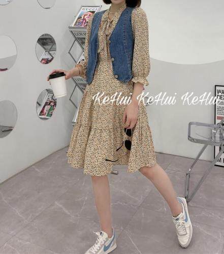 【现货】夏季牛仔马甲碎花连衣裙两件套，女装马夹，珂 慧