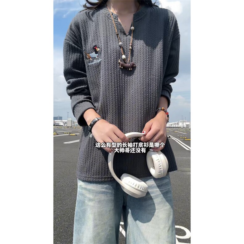 XZ809A/SYR07/特P19/控38  肌理感腊肠狗绣花V领长T恤卫衣图片