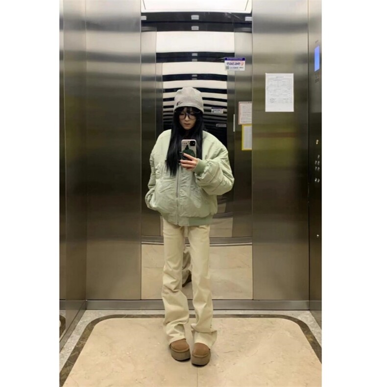 （现货）豆绿色大拉链口袋男女棉服立领棉衣,男装棉衣,星座807