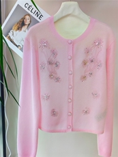 秋季新款开衫时尚百搭长袖单排扣,女装针织衫/毛衣,米田羊绒, 秋季新款开衫时尚百搭长袖单排扣,女装针织衫/毛衣,米田羊绒,