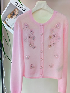 秋季新款开衫时尚百搭长袖单排扣，女装针织衫/毛衣，米田羊绒