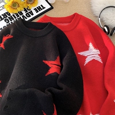 M505-特P55美式复古宽松潮牌圆领星星针织衫毛衣秋冬男女外套，男装针织衫/毛衣，电商D310B
