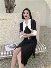 撞色连衣裙，女装连衣裙，迪蔓君翔