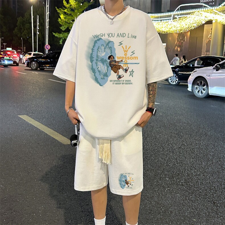 套装！华夫格套装短袖T恤短裤男TZ242-特P38,男装牛仔裤,电商B367