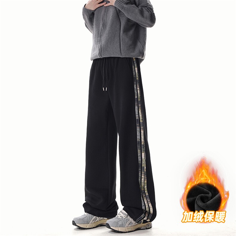 A178-XK60023JR-P40加绒美式直筒休闲卫裤三条杠长裤青少年裤子,男装休闲裤,电商A178