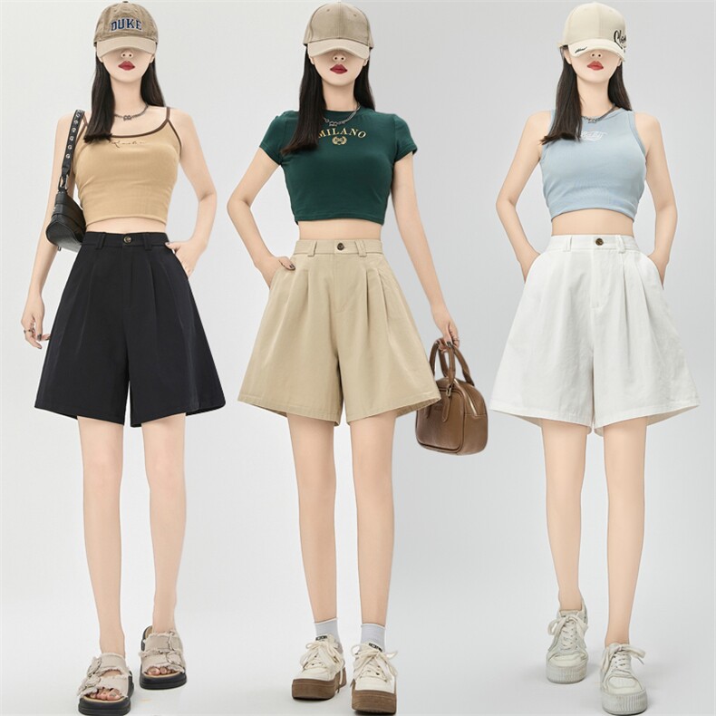洗水棉短裤女夏季薄款外穿五分裤高腰显瘦宽松休闲a字阔腿裤，女装短裤/热裤，梦白服饰厂