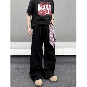 美式复古牛仔裤格纹方巾直筒阔腿裤男女休闲阔腿长裤 NA160图片