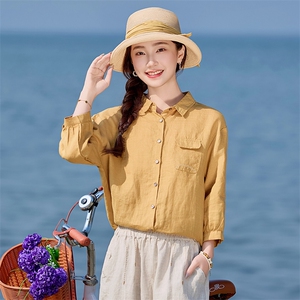 棉麻衬衫女2025夏季新款中年妈妈休闲宽松时尚洋气亚麻七分袖上衣图片