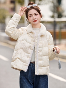新中式白鸭绒羽绒服外套女2025冬季新款重工刺绣水貂毛提花外套图片
