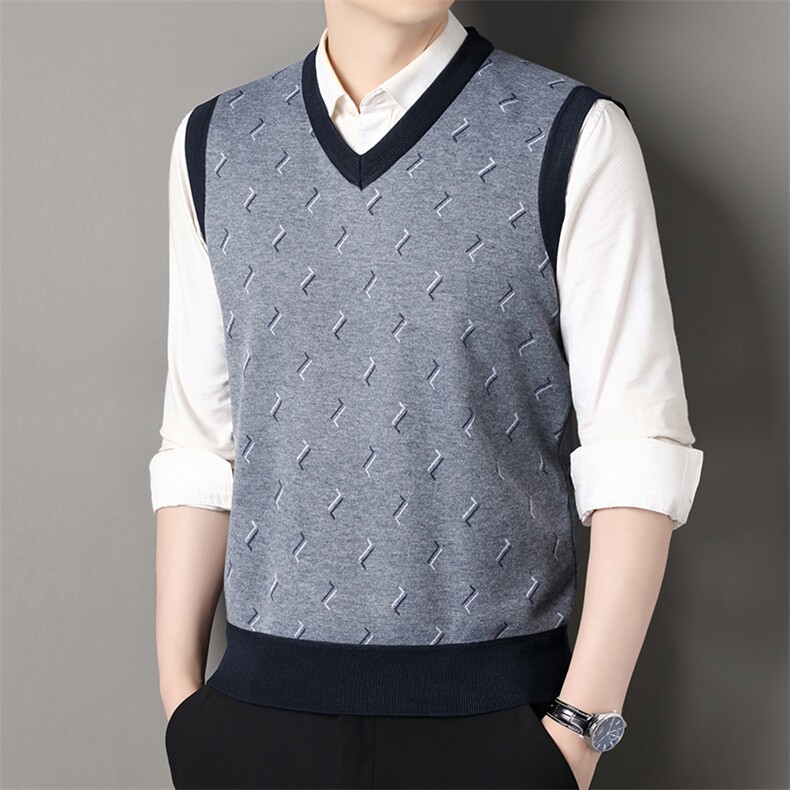 秋冬季加绒休闲爸爸装马甲套头宽松中老年款坎肩毛衣背心M35，男装针织衫/毛衣，星座1706