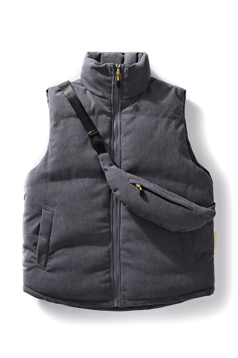 冬季灯芯绒棉马甲男日系复古加厚立领棉服情侣外套配挎包8516-P70,男装棉衣,电商B306