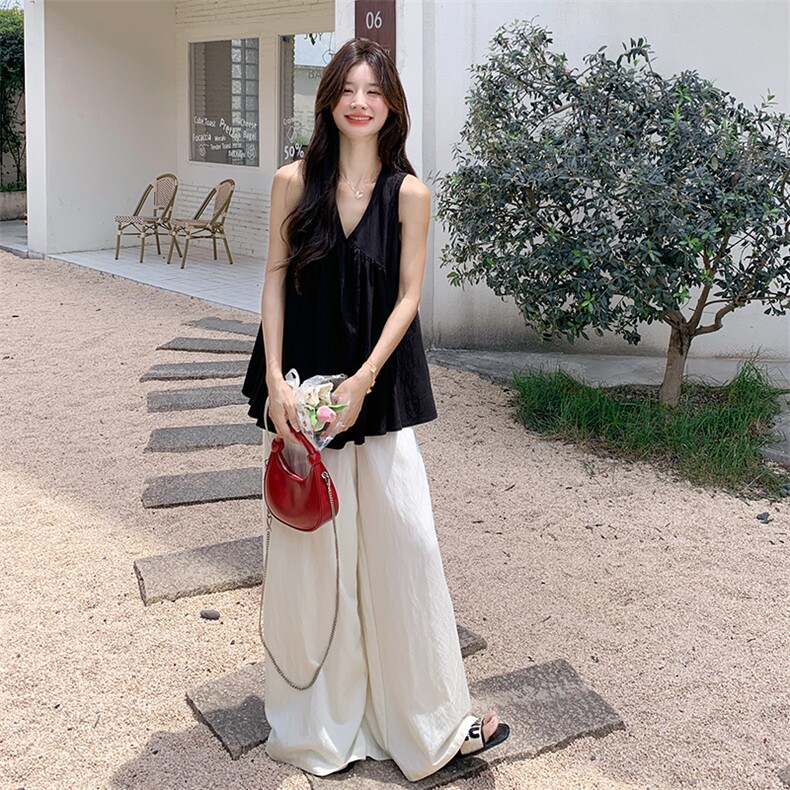 法式复古气质减龄背心阔腿裤女2025夏季新款高级感小众设计感套装,女装套装/套裙,浙宝220A