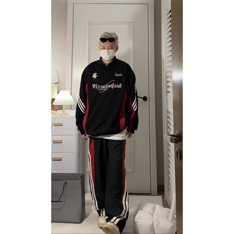 卫衣男款秋季美式高街潮牌痞帅上衣服撞色拼接宽松赛车服运动外套,女装短外套,星座218-1（原230）