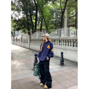 网图有货 美式字母刺绣卫衣男女连帽宽松加绒情侣帽衫 A1023-P55图片