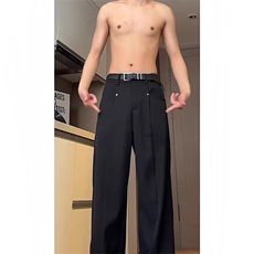 黑色铆钉直筒西裤男款春秋季高级感垂坠感微喇裤子修身显瘦西装裤，男装休闲裤，星座506A