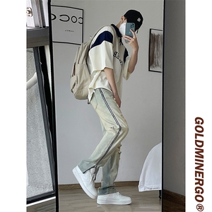 高街黄泥染水洗拉链牛仔裤男女同款街头复古宽松长裤N0172-P55图片