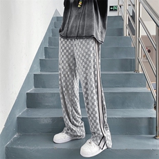 夏季拖地棋牌格休闲裤宽松直筒拖地裤XZ1004-1WK618-55-限价68，男装休闲裤，星座715