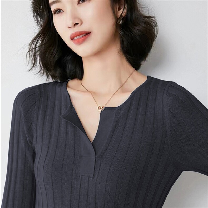 2025春夏微透超薄修身显瘦半开领精纺羊毛衫女针织打底衫套头上衣图片