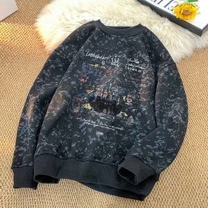 新款今年流行圆领上衣美式高街衣服重磅扎染卫衣 WE640图片