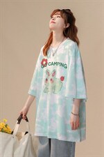 中性夏季新款可爱扎染印花字母图案情侣短袖T恤T961P45控58，女装T恤，A247A
